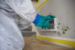 mold remediaton service technician working on duct