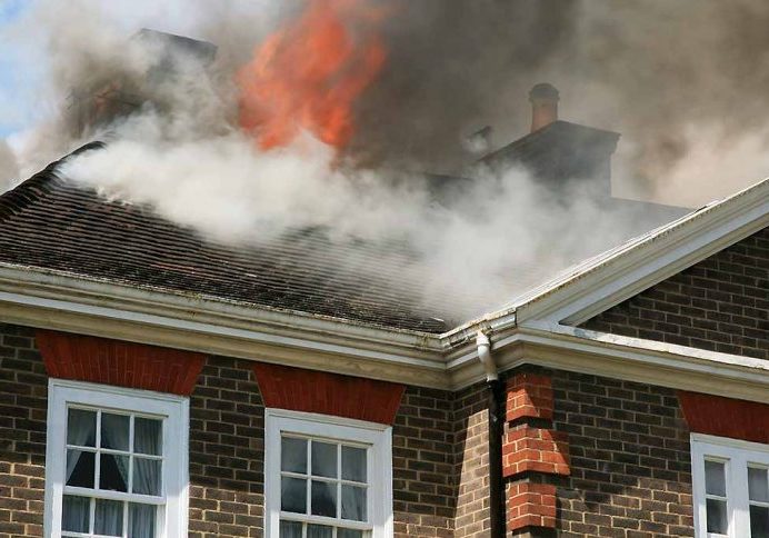 House roof on fire
